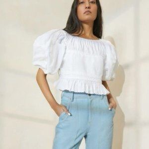 Loeffler Randall Gathered Peplum Blouse - White XS